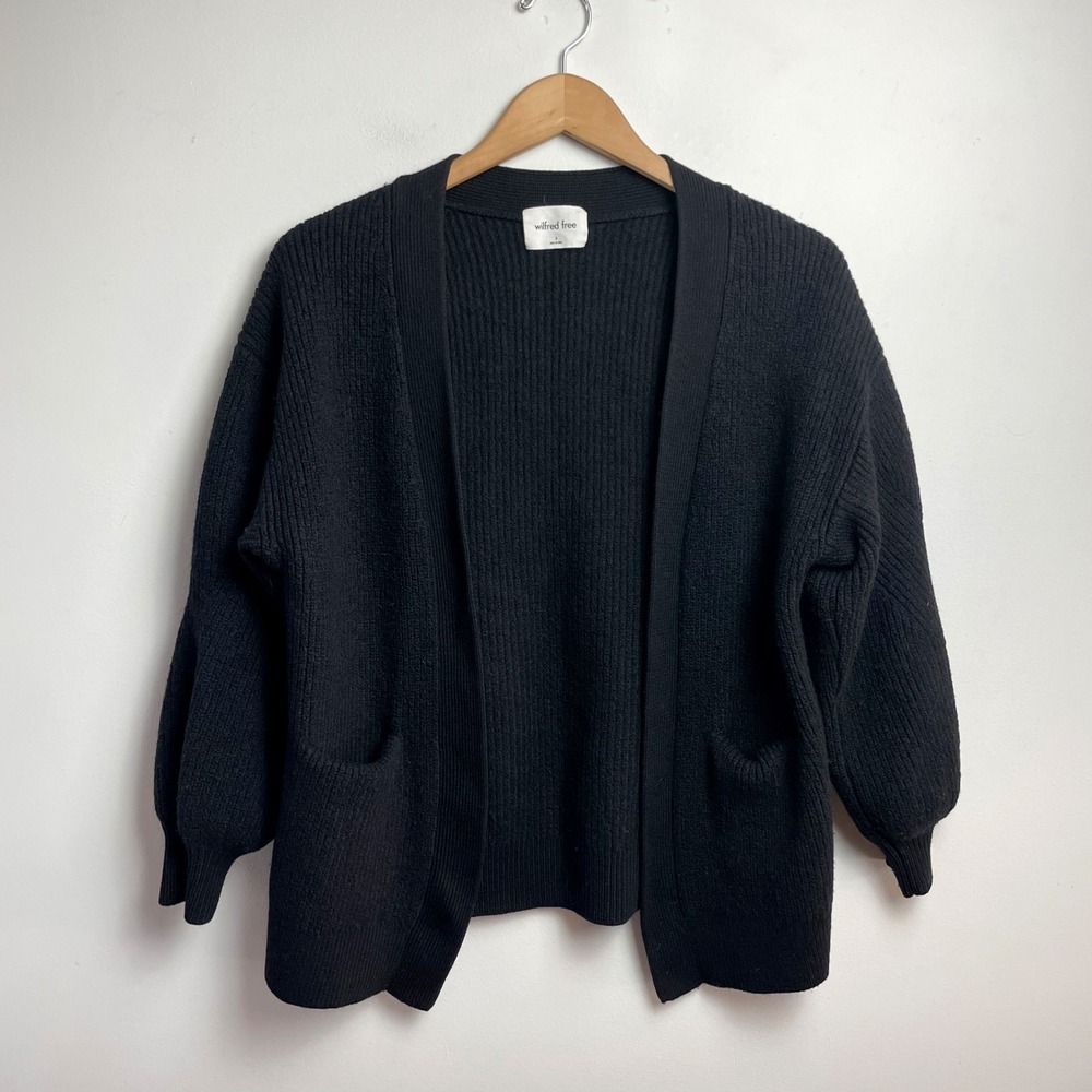 Wilfred Aritzia Black Chunky Knit Open Front Cardigan Small Wool Minimalist
